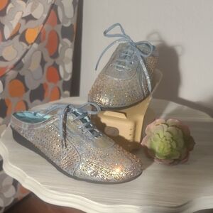 Joan Boyce Gold and Blue Sparkle Sneakers